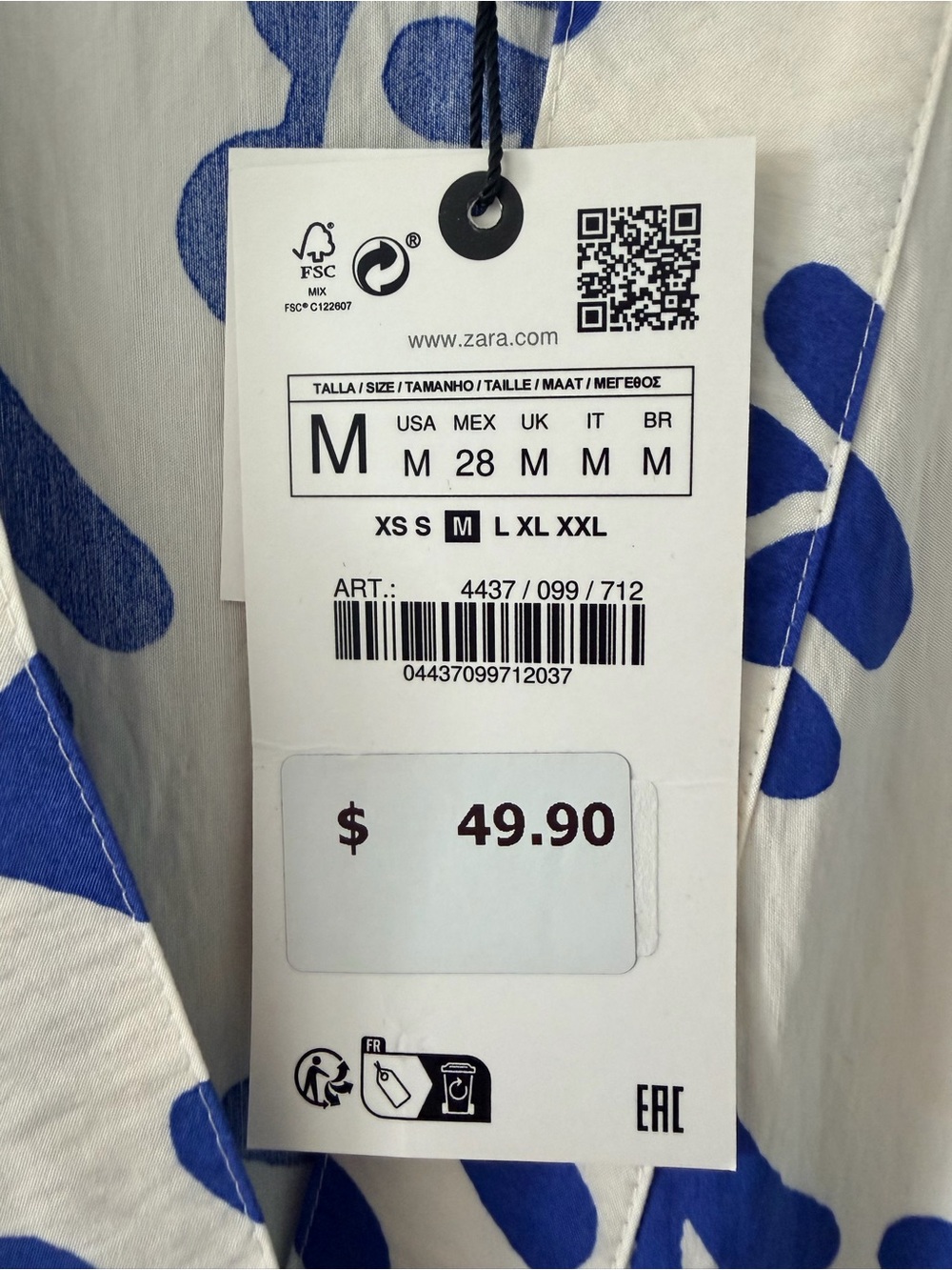 Zara White Dress with Cobalt Blue Floral Print - Picture 2 of 6